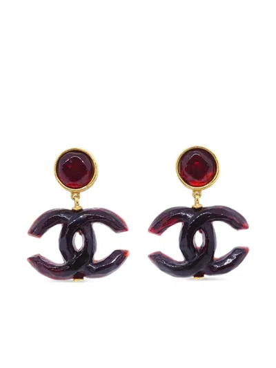 Pre-owned Chanel 1999 Cc-dangle Clip-on Earrings In Gold