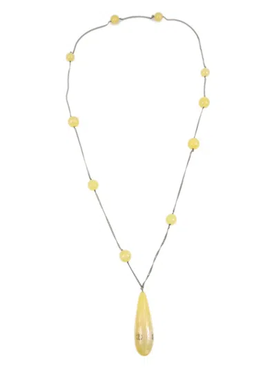 Pre-owned Chanel 1999 Cc Faux-pearl Pendant Necklace In Silver