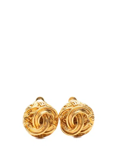 Pre-owned Chanel 1999 Cc Gold Plated Button Clip On Earrings Costume Earrings