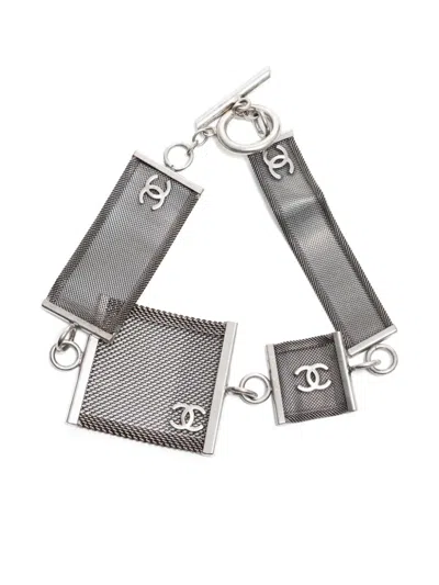 Pre-owned Chanel 1999 Cc Mesh Choker Necklace In Silver