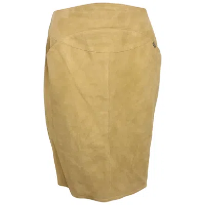 Pre-owned Chanel 1999  Beige Suede Lambskin Leather Knee Length Pencil Skirt In Brown