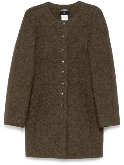 Pre-owned Chanel 1999 Collarless Single-breasted Coat In Brown