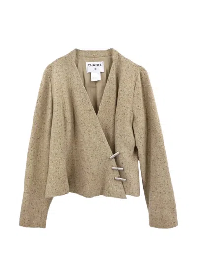 Pre-owned Chanel 1999 Collarless Toggle-fastening Jacket In Neutrals