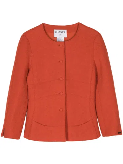 Pre-owned Chanel 1999 Collarless Wool Jacket In Orange