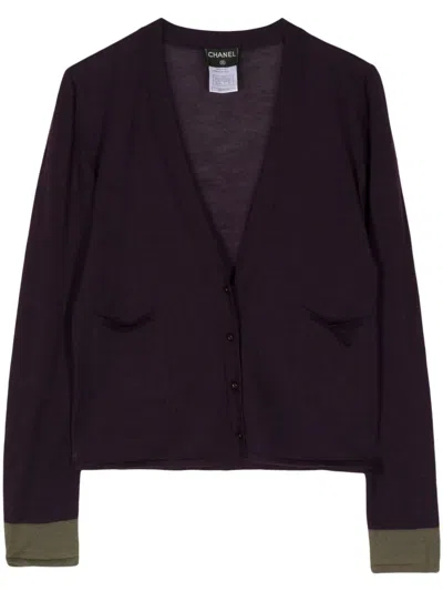 Pre-owned Chanel 1999 Contrast-trim Cardigan In Purple