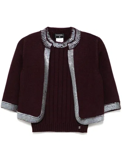Pre-owned Chanel 1999 Crystal Embellishment Cardigan In Brown