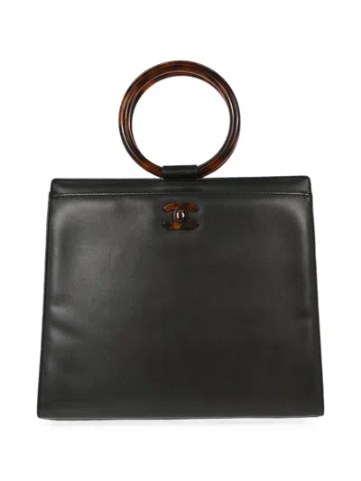 Chanel 1999 Faux-tortoiseshell Cc-logo Tote Bag In Black