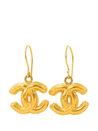 Pre-owned Chanel 1999 Gold Plated Cc Drop Hook Earrings Costume Earrings