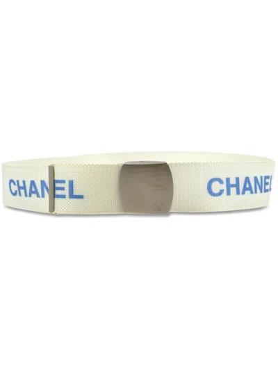 Pre-owned Chanel 1999 Logo-print Canvas Belt In White