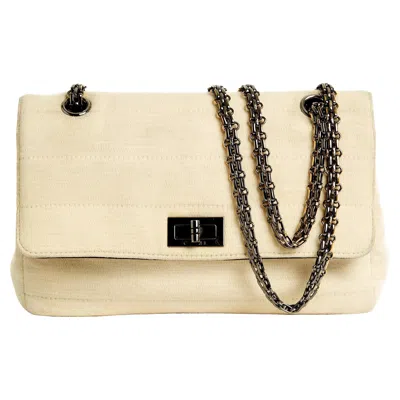 Pre-owned Chanel 1999 Sac 2.55 Ecru Wool Jersey Dark Silver Shoulder Bag In Brown