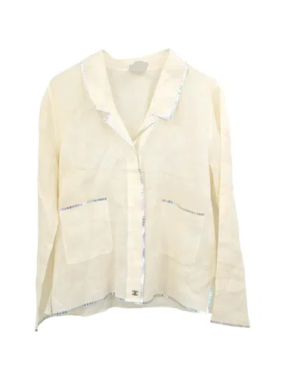 Pre-owned Chanel 1999 Sheer-finish Embellished Shirt In White