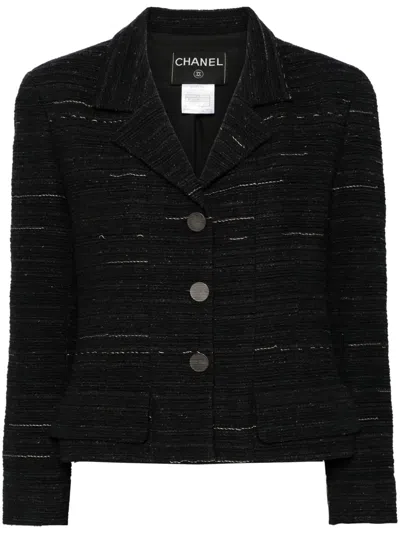 Pre-owned Chanel 1999 Single-breasted Tweed Jacket In Black