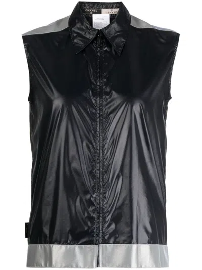 Pre-owned Chanel 1999 Two-tone Zip-up Vest In Blue