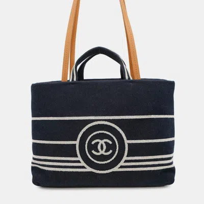 Pre-owned Chanel 2-way Tote Bag With Coco Mark In Denim In Blue