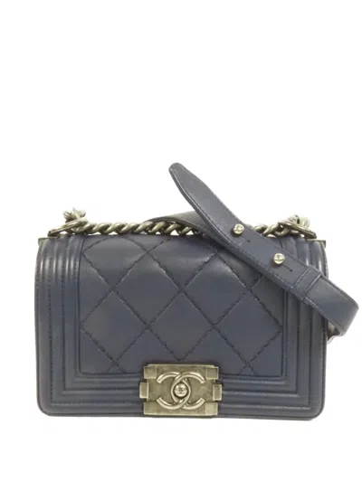 Pre-owned Chanel 20 Boy Chain-strap Calfskin Shoulder Bag In Blue