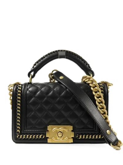 Pre-owned Chanel 20 Boy  Quilted Two-way Handbag In Black