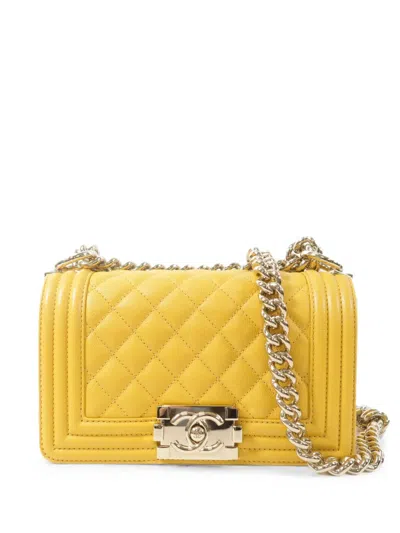 Pre-owned Chanel 20 Boy Quilted Shoulder Bag In Yellow