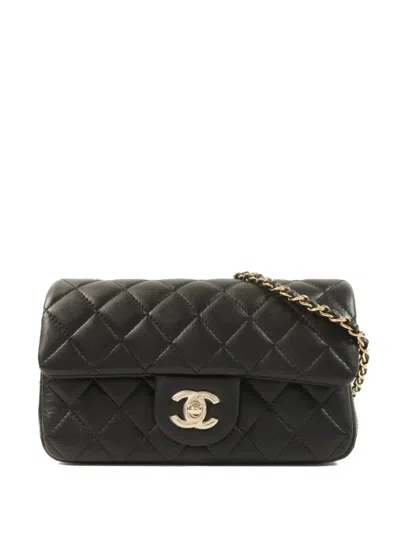 Pre-owned Chanel 20 Classic Cc Turn-lock Quilted Leather Shoulder Bag In Black