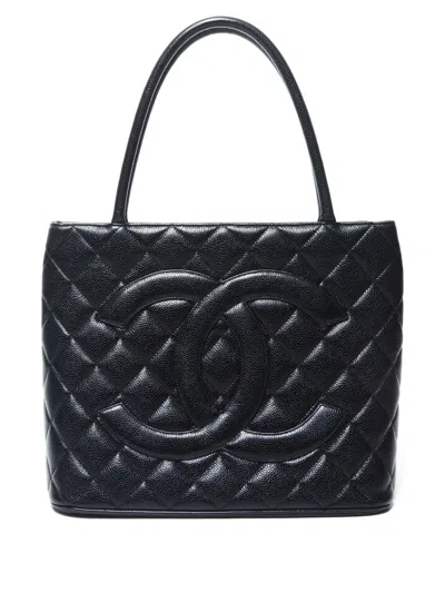 Pre-owned Chanel 2000-2001 Medallion Tote Bag In Black
