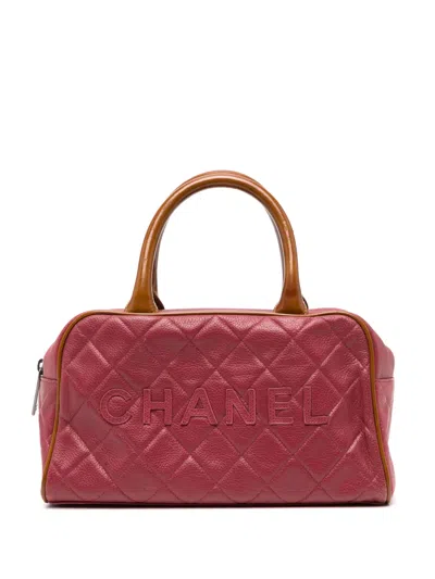 Pre-owned Chanel 2000-2002 Bowler Diamond-quilted Handbag In Pink