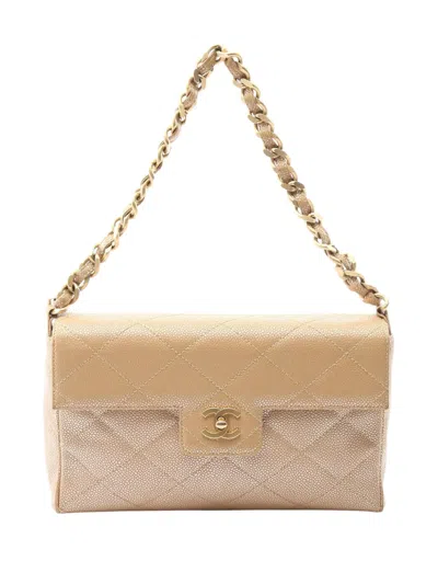 Pre-owned Chanel 2000-2002 Caviar Cc Turnlock Single Flap Handbag In Brown