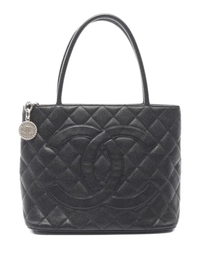 Pre-owned Chanel 2000-2002 Caviar-leather Tote Bag In Black