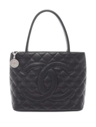 Pre-owned Chanel 2000-2002 Caviar Medallion Tote Bag In Black
