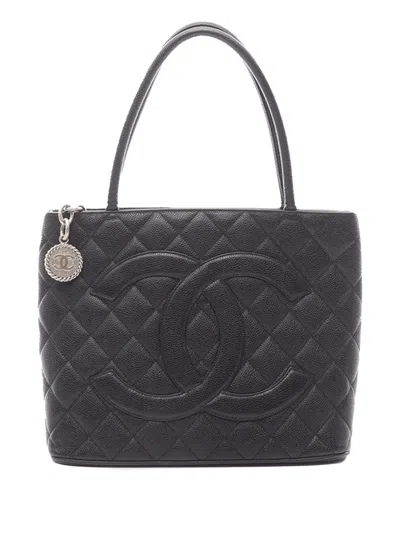 Pre-owned Chanel 2000-2002 Caviar Medallion Tote Bag In Black