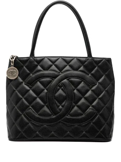 Pre-owned Chanel 2000-2002 Caviar Medallion Tote Bag In Black