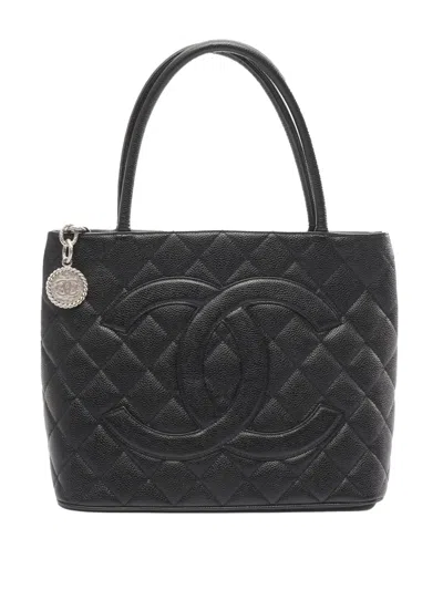 Pre-owned Chanel 2000-2002 Caviar Medallion Tote Bag In Black