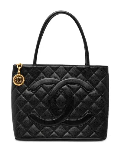 Pre-owned Chanel 2000-2002 Caviar Medallion Tote Bag In Black