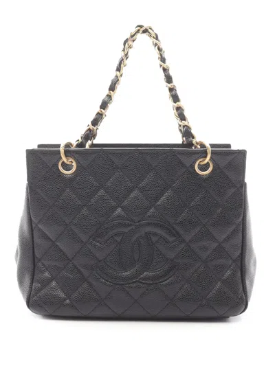 Pre-owned Chanel 2000-2002 Caviar Petit Timeless Tote Bag In Black