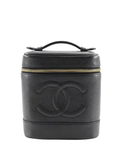 Pre-owned Chanel 2000-2002 Cc Caviar Vanity Bag In Black
