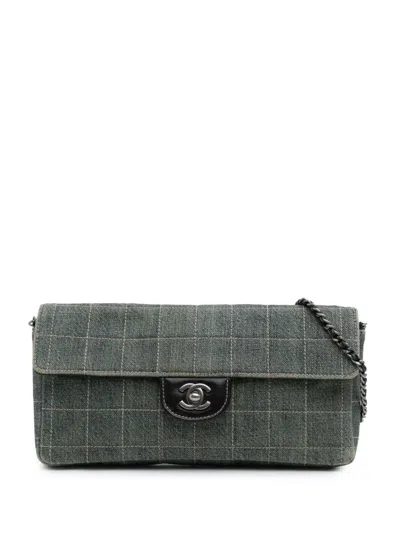 Pre-owned Chanel 2000-2002 Cc Chocolate Bar Denim East West Flap Shoulder Bag
