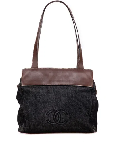 Pre-owned Chanel 2000-2002 Cc Denim Tote Bag In Black