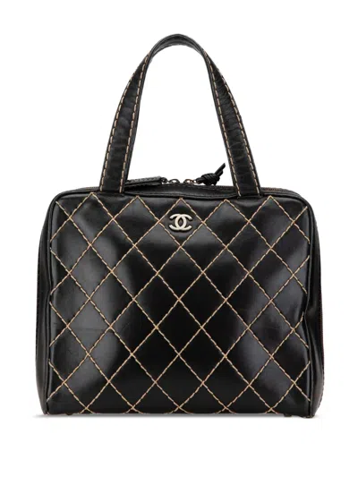 Pre-owned Chanel 2000-2002 Cc Lambskin Wild Stitch Handbag In Black