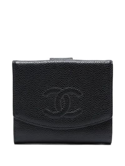 Pre-owned Chanel 2000-2002 Cc-mark Tri-fold Wallet In Black