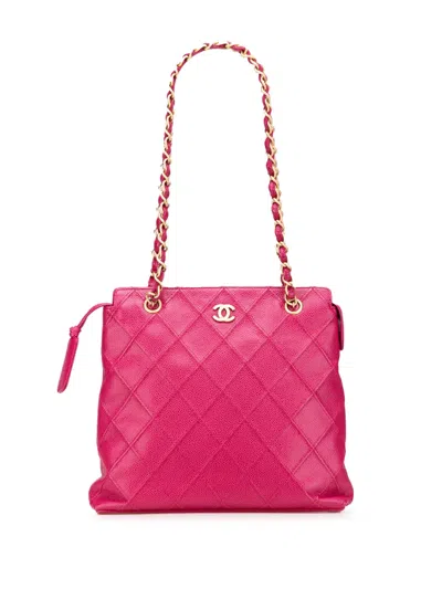 Pre-owned Chanel 2000-2002 Cc Quilted Caviar Chain Tote Bag In Pink