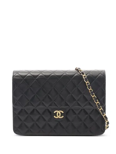 Pre-owned Chanel 2000-2002 Cc Quilted Lambskin Single Flap Crossbody Bag In Black