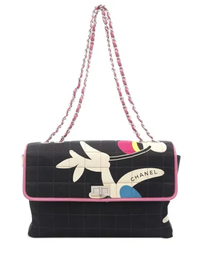 Pre-owned Chanel 2000-2002 Chocolate Bar Reissue Canvas Printed Multipocket Flap Shoulder Bag
