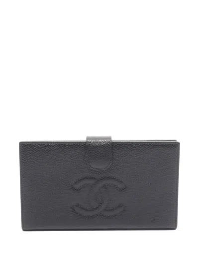 Pre-owned Chanel 2000-2002 Coco Mark Bi-fold Long Wallet In Black