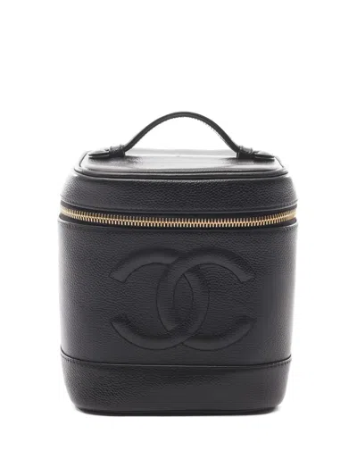 Pre-owned Chanel 2000-2002 Coco Mark Caviar Skin Tote Bag In Black
