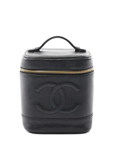 Pre-owned Chanel 2000-2002 Coco Mark Embossed Make Up Bag In Black