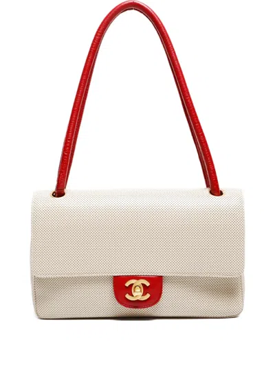 Pre-owned Chanel 2000-2002 Flap Perforated Shoulder Bag In Neutral