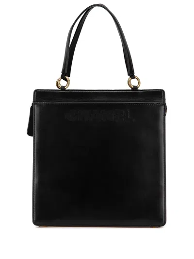Pre-owned Chanel 2000-2002 Lambskin Logo Tote Bag In Black