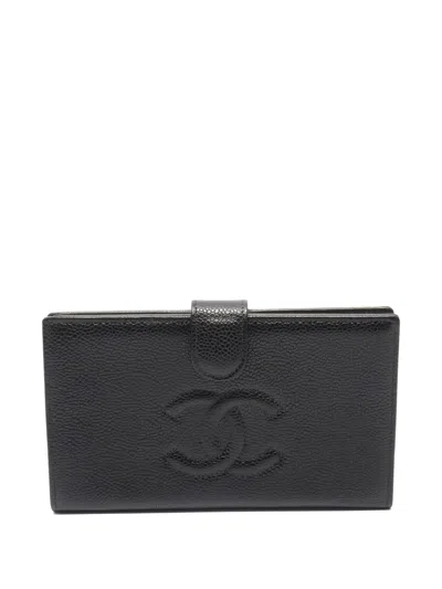 Pre-owned Chanel 2000-2002 Logo Wallet In Black