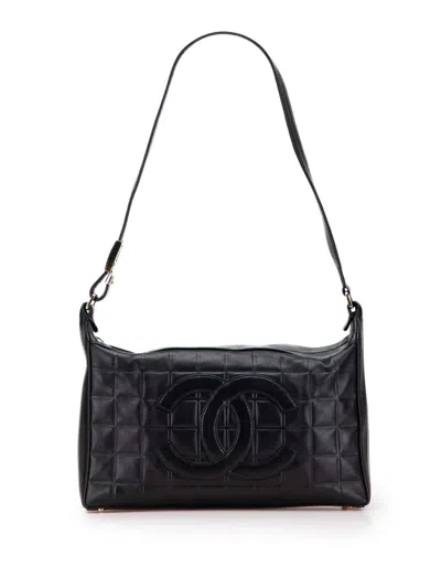 Pre-owned Chanel 2000-2002 Medium Lambskin Chocolate Bar Shoulder Bag In Black