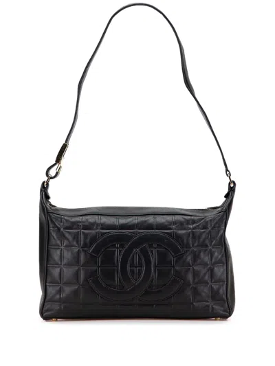 Pre-owned Chanel 2000-2002 Medium Lambskin Chocolate Bar Shoulder Bag In Black