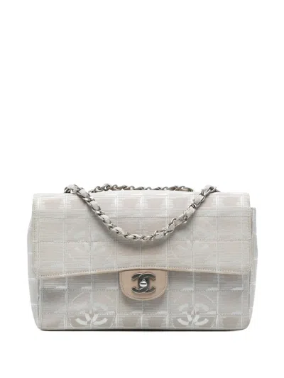 Pre-owned Chanel 2000-2002 Medium New Travel Line Nylon Single Flap Shoulder Bag In Brown