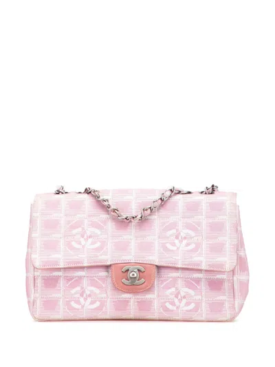 Pre-owned Chanel 2000-2002 Medium New Travel Line Nylon Single Flap Shoulder Bag In Pink